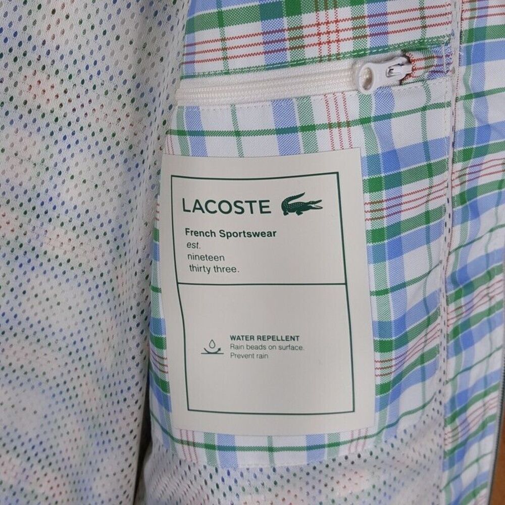 LACOSTE Mens Rain Jacket Small Blue Green Plaid Zip Up Hooded Checkered KARIERTE - Picture 12 of 16